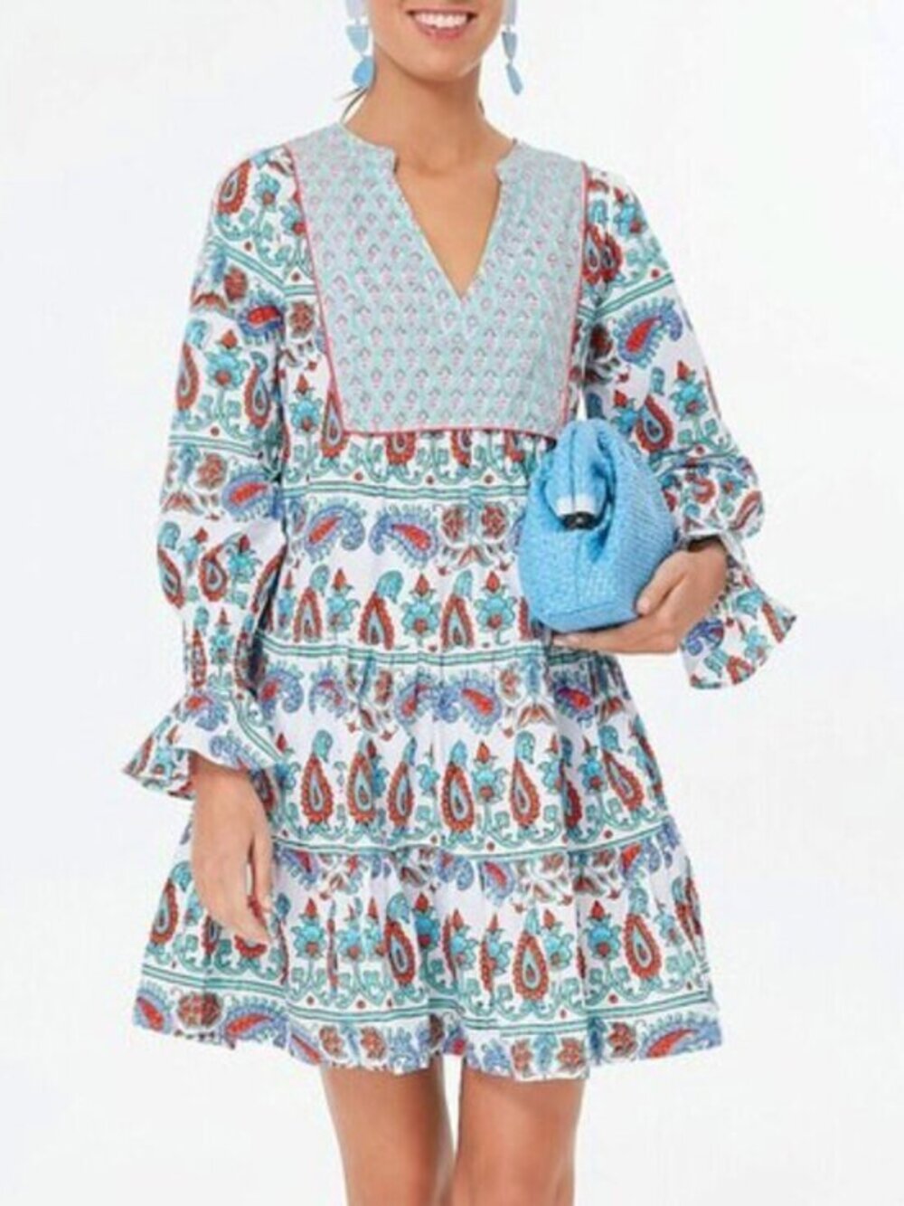 New Tuckernuck Kenzo 100% Cotton Block Print Mini Dress Seagrass XS